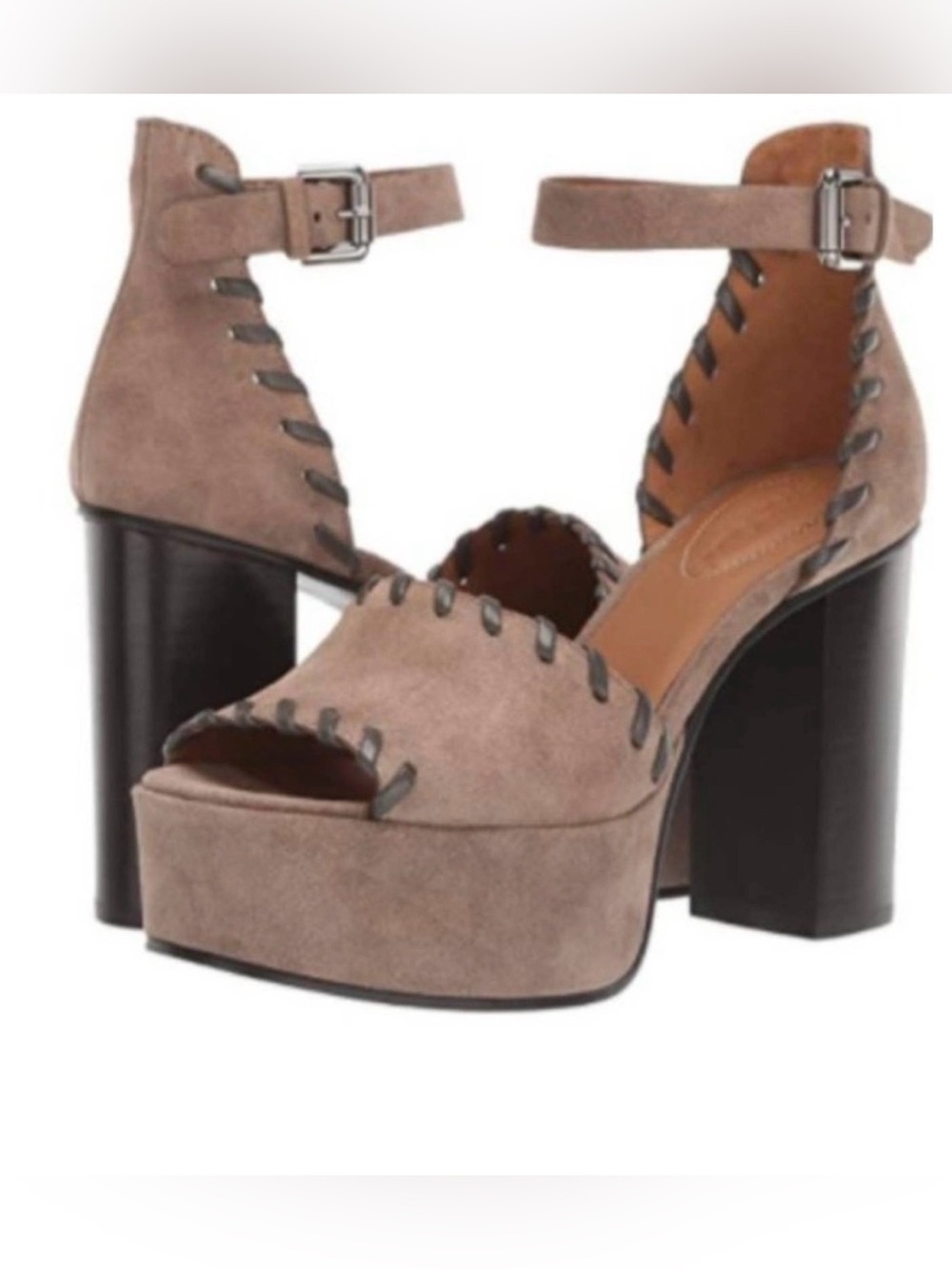 See by Chloe NWT Suede Whipstitched Platform Block Sandal Heels Size 39
